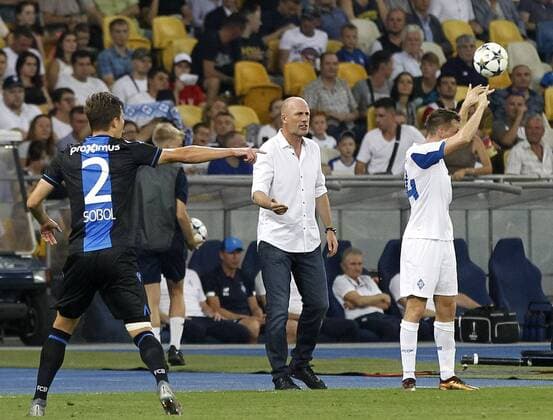 August 13, 2019, Kiev, Ukraine: PHILIPPE CLEMENT head coach of Club Brugge (C) reacts during the UEFA Champions League third qualifying round second leg football match between FC Dynamo Kyiv and Club Brugge KV, at the Olimpiyskiy stadium in Kiev, Ukraine, 13 August 2019. Brugge vs Dynamo Kyiv UEFA Champions League qualifying round - ZUMAg194 20190813_zap_g194_018 Copyright: xSergxGlovnyx