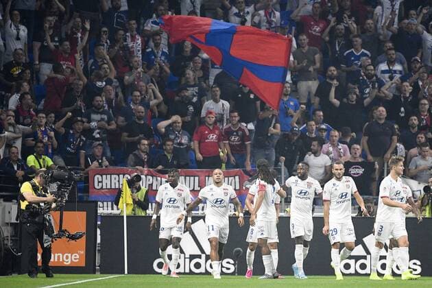 JOIE - 28 YOUSSOUF KONE (OL) - 11 MEMPHIS DEPAY (OL) - 09 MOUSSA DEMBELE (OL) - 29 LUCAS TOUSART (OL) FOOTBALL : Lyon vs Angers - Ligue 1 Conforama - 16 08 2019 FEP Panoramic 