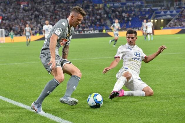 Houssem Aouar (lyon) vs Pierrick capelle (angers) FOOTBALL : Lyon vs Angers - Ligue 1 Conforama - 16 08 2019 FredericChambert Panoramic 