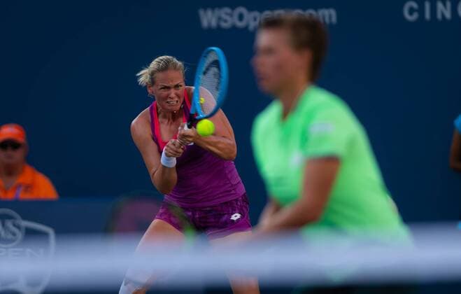 August 16, 2019, Cincinnati, USA: Demi Schuurs of the Netherlands & Anna-Lena Groenefeld of Germany playing doubles at the 2019 Western & Southern Open WTA, Tennis Damen Premier Tennis 5 Tournament Western & Southern Open 2019, Tennis, Cincinnati, United States, Aug 16 - ZUMAa181 20190816_zaa_a181_196 Copyright: xAFP7x
