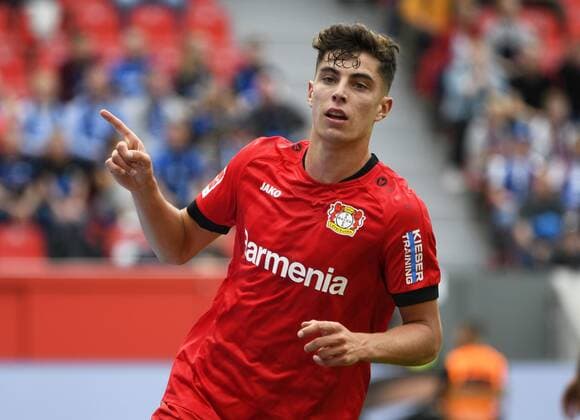 BayArena Leverkusen NRW, 17.8.2019, Fussball: 1. Bundesliga Saison 2019 20 1.Spieltag, Bayer 04 Leverkusen vs FC Paderborn Ñ Kai Havertz (LEV) jubelt nach seinem Tor zum 2:1 DFL REGULATIONS PROHIBIT ANY USE OF PHOTOGRAPHS AS IMAGE SEQUENCES AND OR QUASI-VIDEO *** BayArena Leverkusen NRW, 17 8 2019, Football 1 Bundesliga Season 2019 20 1 Matchday, Bayer 04 Leverkusen vs FC Paderborn Ñ Kai Havertz LEV cheers after his goal to 2 1 DFL REGULATIONS PROHIBIT ANY USE OF PHOTOGRAPHS AS IMAGE SEQUENCES AND OR QUASI VIDEO