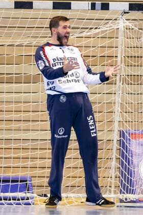 SG-Torhueter Benjamin Buric (Nr. 1, SG Flensburg-Handewitt) freut sich jubelt. Mecklenburger Stiere vs. SG Flensburg-Handewitt, Handball, DHB Pokal, 17.08.19 Luebeck Schleswig-Holstein Germany Copyright: xAgentur54Gradx xFelixxKoenigx