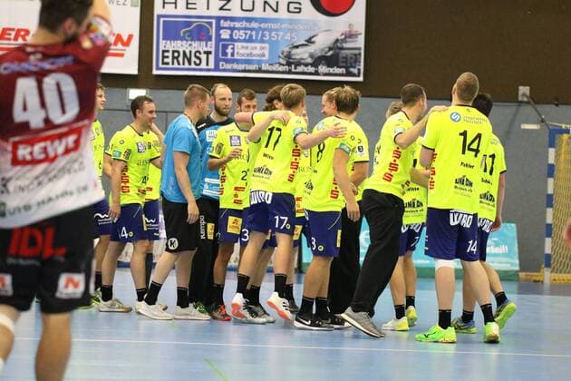 Siegesjubel bei HC Empor Rostock GER, Handball, DHB Pokal, 1. Runde, Halbfinale 1, HC Empor Rostock gegen Oranienburger HC, 17.08.2019 Minden Copyright: xEIBNER JanxStrohdiekx EP_JSK