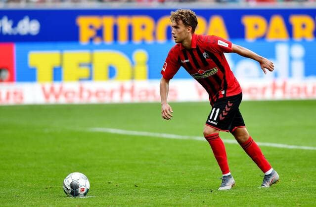 17.08.2019, xfux, Fussball 1.Bundesliga, SC Freiburg - 1. FSV Mainz 05, azspor, emspor, v.l. Luca Waldschmidt (SC Freiburg) Goal scored, Tor zum 3:0 (DFL DFB REGULATIONS PROHIBIT ANY USE OF PHOTOGRAPHS as IMAGE SEQUENCES and or QUASI-VIDEO) Freiburg