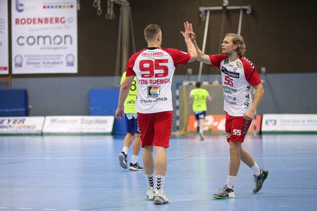 v.l. Jan von Boenigk (ASV Hamm-Westfalen 95), Marten Franke (ASV Hamm-Westfalen 55) GER, Handball, DHB Pokal, 1. Runde, Gruppe Nord, Turnier 4, Finale, HC Empor Rostock gegen ASV Hamm-Westfalen, 18.08.2019 Minden Copyright: xEIBNER JanxStrohdiekx EP_JSK