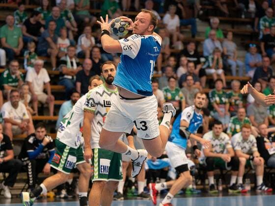 13 Carl Loefstroem (TSV Bayer Dormagen), Frisch Auf Goeppingen vs. TSV Bayer Dormagen, DHB Pokal, Handball, Herren, 18.08.2019 Frisch Auf Goeppingen vs. TSV Bayer Dormagen, DHB Pokal, Handball, Herren, 18.08.2019 Goeppingen Copyright: xEIBNER Michael_Schmidtx EP_MST