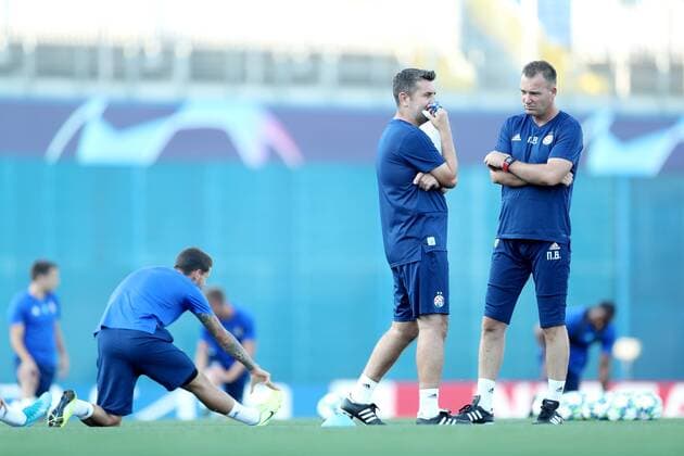 PXL_Training session GNK Dinamo 20.08.2019., Zagreb, Croatia - Training of GNK Dinamo ahead of UEFA Champions League play off, 1st leg against Rosenborg BK. Nenad Bjelica, Nino Bule.  SanjinxStrukic PIXSELL