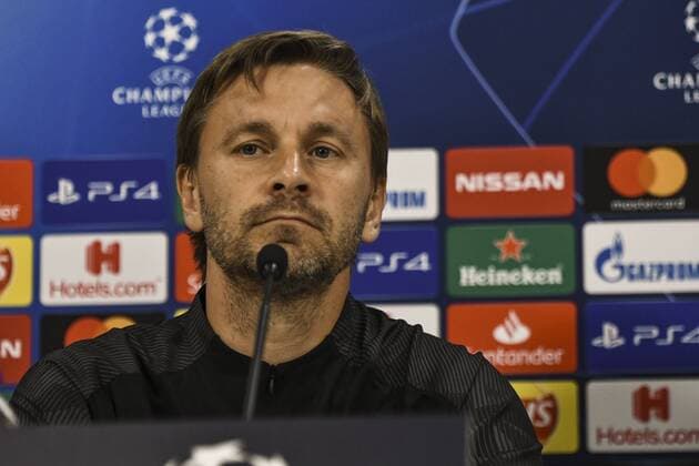 August 20, 2019, Athens, Greece: Krasnodar s head coach Sergey Matveyev speaks during a press conference, PK, Pressekonferenz at Karaiskaki stadium in Piraeus. .Krasnodar will face Olympiakos in their UEFA Champions League Play-offs first leg match on 21 August 2019. Krasnodar press conference in Athens, Greece - 20 Aug 2019 - ZUMAs197 20190820_zaa_s197_027 Copyright: xDimitrisxLamppropoulosx