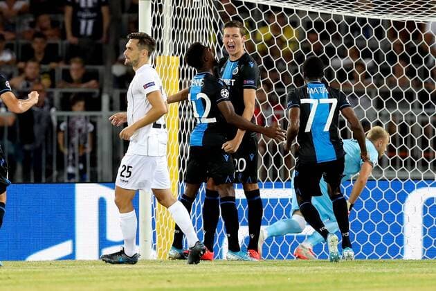 Club s Hans Vanaken celebrates after scoring during the match of Belgian soccer team Club Brugge KV against Austrian team LASK Linz in the first leg of the play-offs for the UEFA Champions League, in Linz, Austria, Tuesday 20 August 2019. BRUNOxFAHY  x05646260x