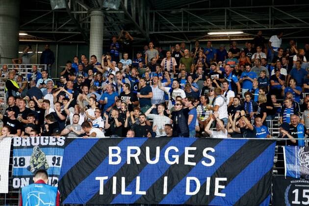 Club s supporters pictured before the match of Belgian soccer team Club Brugge KV against Austrian team LASK Linz in the first leg of the play-offs for the UEFA Champions League, in Linz, Austria, Tuesday 20 August 2019. BRUNOxFAHY  x05646287x
