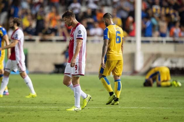NICOSIA , 20-08-2019 , GSP Stadium , Champions League playoff, season 2019-2020 , Ajax player Klaas Jan Huntelaar dejected after the game during the match APOEL Nicosia - Ajax APOEL Nicosia - Ajax  x4150008x Copyright: