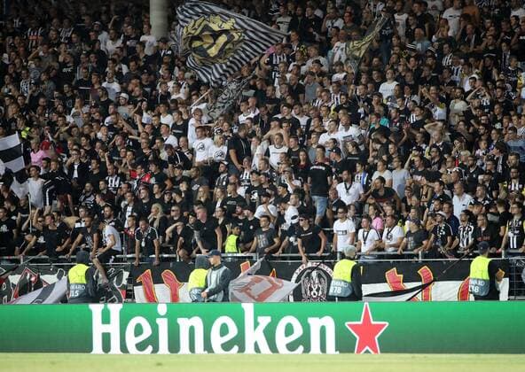 SOCCER - CL, play off, LASK vs Bruegge LINZ,AUSTRIA,20.AUG.19 - SOCCER - UEFA Champions League, play off, LASK vs FC Bruegge. Image shows fans of LASK. GEPAxpictures xWalterxLuger