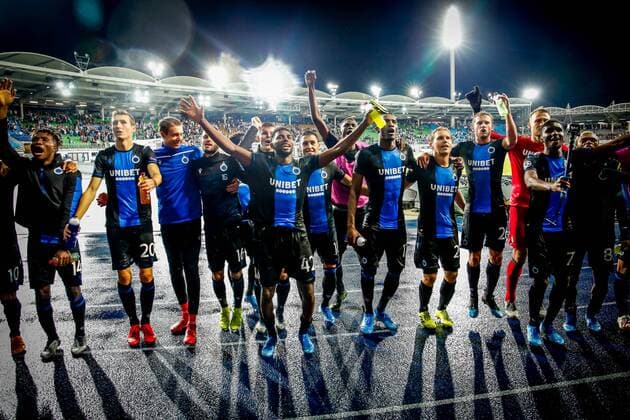 Club s players celebrate after the match of Belgian soccer team Club Brugge KV against Austrian team LASK Linz in the first leg of the play-offs for the UEFA Champions League, in Linz, Austria, Tuesday 20 August 2019. BRUNOxFAHY  x05646324x
