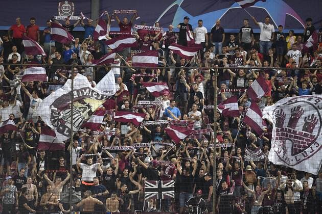 CLUJ-NAPOCA: CFR CLUJ - SK Slavia Praha, UEFA Champions League Fans of CFR Cluj in action during the UEFA Champions League, Play-Offs match between CFR Cluj and SK Slavia Praha 20 08 2019, Cluj-Napoca, ROMANIA Credit: ALEX NICODIM IMAGO Copyright: xALEXxNICODIMx