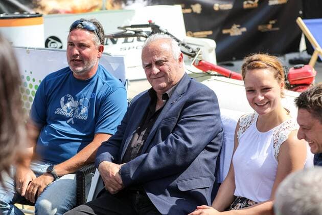 Klaus Bouillon (Saarlands Innen-und Sportminister und Schirmherr der Veranstaltung), Eröffnungs-Pressekonferenz ITF Beach Tennis Saarlouis 2019, Kleiner Markt in Saarlouis, 21.08.2019,