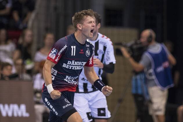 Jubel bei Lasse Svan (SG Flensburg-Handewitt) am 21.08.2019 beim Pixum Super Cup in Düsseldorf (Nordrhein-Westfalen) im ISS Dome . SG Flensburg-Handewitt gegen THW Kiel Düsseldorf Nordrhein-Westfalen Deutschland