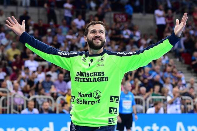 Handball Pixum Super Cup 2019 SG Flensburg-Handewitt - THW Kiel am 21.08.2019 im ISS Dome in Düsseldorf Schlussjubel Benjamin Buric ( Flensburg )
