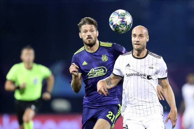 PXL_UEFA Champions League Play-offs, GNK Dinamo vs Rosenborg BK 21.08.2019., Zagreb, Croatia - UEFA Champions League Play-offs, 1st leg between GNK Dinamo and Rosenborg BK at Maksimir Stadium in Zagreb, Croatia. Bruno Petkovic, Tore Reginiussen.  SanjinxStrukic PIXSELL
