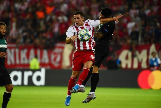 Greece: Olympiacos vs Krasnodar Podence (no 10) of Olympiacos controls the ball under pressure. Piraeus Attiki Greece Stadio Georgics Karaiskakis  DimitriosxKarvountzis PacificxPress