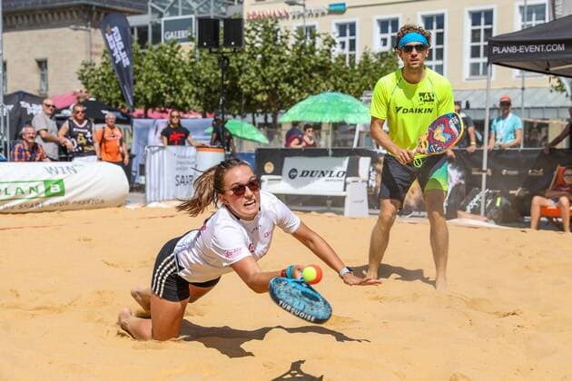Nele Unholz und Hauke Grosse Holthaus, Beach Tennis, Deutsche Meisterschaften und ITF Beach Tennis Saarlouis 2019, Kleiner Markt in Saarlouis, 22.08.2019,