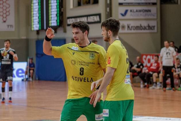 3. HBL Nord West, VFL Eintracht Hagen - HSG Bergische Panther, Hagen, 23.8.2019 Tilman Pröhl (Eintracht Hagen) & Lukas Kister (Eintracht Hagen), VFL Eintracht Hagen - HSG Bergische Panther am 23.8.2019 in der Krollmann Arena, Hagen Copyright: xBEAUTIFULxSPORTS MarcxJungex