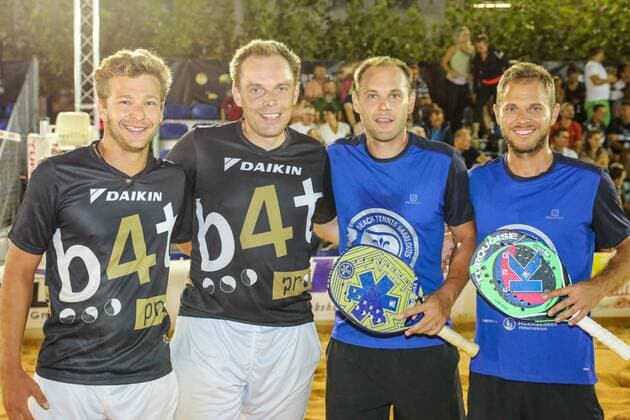 Tobias NOTTER und Benjamin BLANK (Deutsche Vize-Meister 2019), Benjamin RINGLSTETTER und Manuel RINGLSTETTER (Deutsche Meister 2019), Beach Tennis, Deutsche Meisterschaften und ITF Beach Tennis Saarlouis 2019, Kleiner Markt in Saarlouis, 23.08.2019,