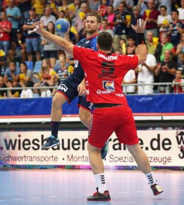 BAU 25.08.2019 Bietigheim Handball SG BBM Bietigheim vs. ASV Hamm-Westfalen, Michael Kraus (BBM) am Ball