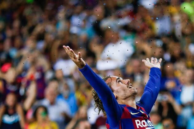 Bilder des Jahres 2019, Sport 08 August August 25, 2019, Barcelona, Catalonia, Spain: August 25, 2019 - Camp Nou, Barcelona, Spain - La Liga Santander - FC Barcelona, Barca v Real Betis; Antoine Griezmann of FC Barcelona celebrates scoring his side s 2nd goal La Liga Santander - FC Barcelona v Real Betis.Aug 25th - ZUMAa178 20190825_zap_a178_021 Copyright: xEricxAlonsox