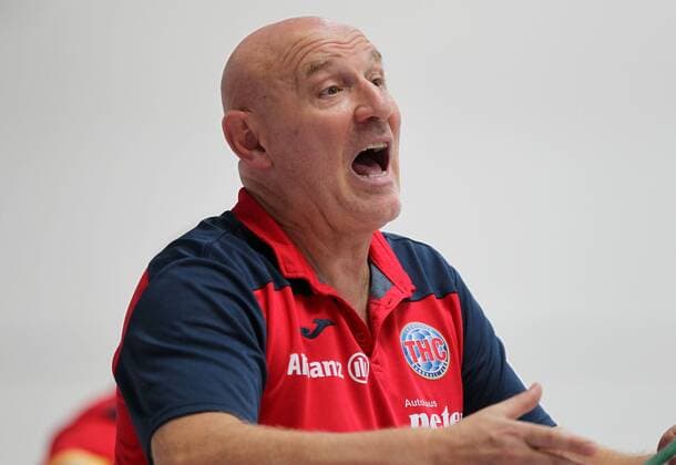 Handball 1. Bundesliga Damen, Saisoneröffnung, THC - Kopenhageb Haandbold 25.08.2019, Erfurt, Riethsporthalle, Handball 1.Bundesliga Damen, Saison 2019 2020, Thüringer Handballclub, Saisoneröffnung Thüringer HC - Kopenhageb Haandbold im Bild Trainer Herbert Müller (THC) gibt Anweisungen
