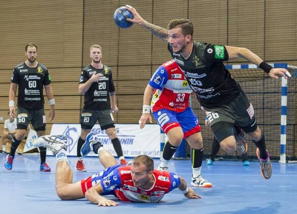 25.8.2019, Dresdens Marek Vanco im Angriff, Handball, 2. Bundesliga, HC Elbflorenz Dresden - ThSV Eisenach 28:26, c