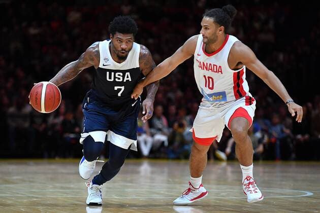 BASKETBALL CANADA USA, Marcus Smart of the USA during the Pre-FIBA World Cup series match between Canada and the USA at Qudos Bank Arena in Sydney, Monday, August 26, 2019. ( NO ARCHIVING, EDITORIAL USE ONLY, NO USE IN BOOKS WITHOUT CONSENT SYDNEY NSW AUSTRALIA  Copyright: xDEANxLEWINSx 20190826001415009899