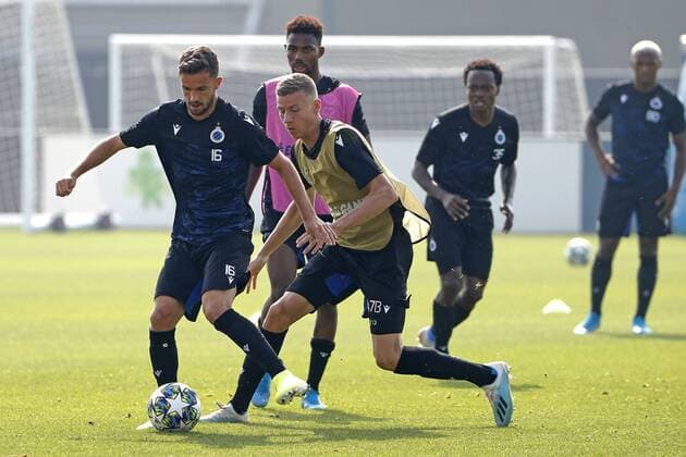 WESTKAPELLE, BELGIUM - AUGUST 27 : Emmanuel Bonaventure Dennis forward of Club Brugge, Sieb and Ignace Van der Brempt defender of Club Brugge pictured during a training session prior the UEFA Champions League play-offs 2nd leg match between Club Brugge and LASK on August 27, 2019 in Westkapelle, Belgium, 27 08 2019 FOOTBALL : Entrainement Club Bruges - 27 08 2019 PhotoNews Panoramic 