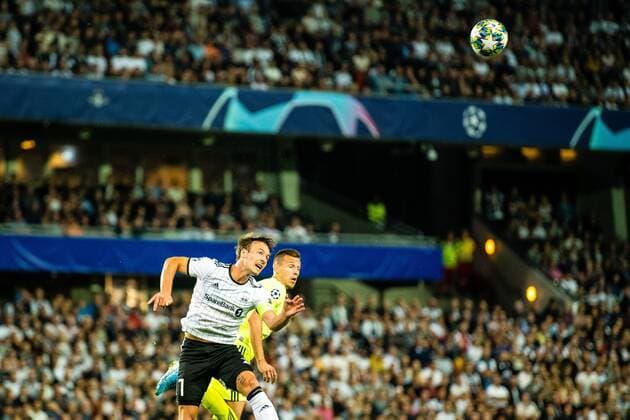 190828 Mike Lindemann Jensen of Rosenborg during the Champions League play-off match between Rosenborg and Dinamo Zagreb on August 28, 2019 in Trondheim. Photo: Marius Simensen BILDBYRAN Cop 238 bbeng champions league play-off dinamo zagreb football fotball fotboll rosenborg Copyright: MARIUSxSIMENSEN BB190828BB021