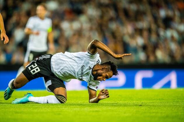190828 Samuel Adeniyi Adegbenro of Rosenborg reacts during the Champions League play-off match between Rosenborg and Dinamo Zagreb on August 28, 2019 in Trondheim. Photo: Marius Simensen BILDBYRAN Cop 238 bbeng champions league play-off dinamo zagreb football fotball fotboll rosenborg Copyright: MARIUSxSIMENSEN BB190828BB027