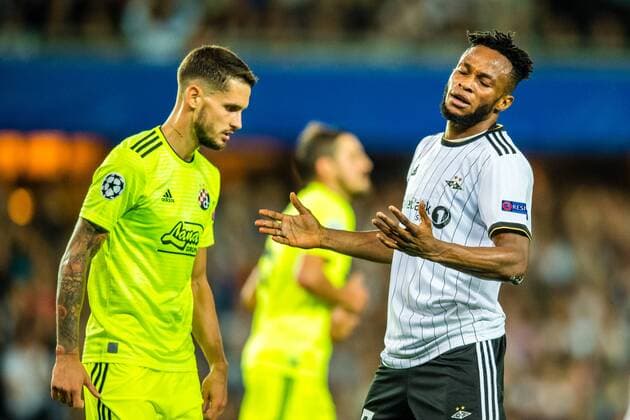 190828 Samuel Adeniyi Adegbenro of Rosenborg reacts during the Champions League play-off match between Rosenborg and Dinamo Zagreb on August 28, 2019 in Trondheim. Photo: Marius Simensen BILDBYRAN Cop 238 bbeng champions league play-off dinamo zagreb football fotball fotboll rosenborg Copyright: MARIUSxSIMENSEN BB190828BB028
