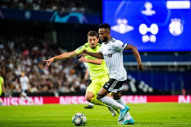 190828 Samuel Adeniyi Adegbenro of Rosenborg during the Champions League play-off match between Rosenborg and Dinamo Zagreb on August 28, 2019 in Trondheim. Photo: Marius Simensen BILDBYRAN Cop 238 bbeng champions league play-off dinamo zagreb football fotball fotboll rosenborg Copyright: MARIUSxSIMENSEN BB190828BB066