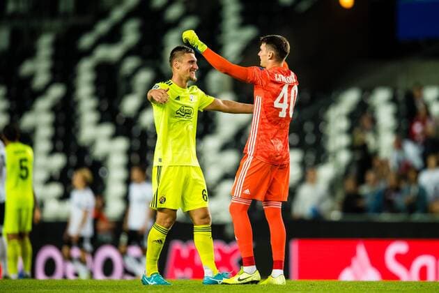 190828 Emir Dilaver and Dominik Livakovic of Dinamo Zagreb celebrates after scoring the Champions League play-off match between Rosenborg and Dinamo Zagreb on August 28, 2019 in Trondheim. Photo: Marius Simensen BILDBYRAN Cop 238 bbeng champions league play-off dinamo zagreb football fotball fotboll rosenborg Copyright: MARIUSxSIMENSEN BB190828BB104
