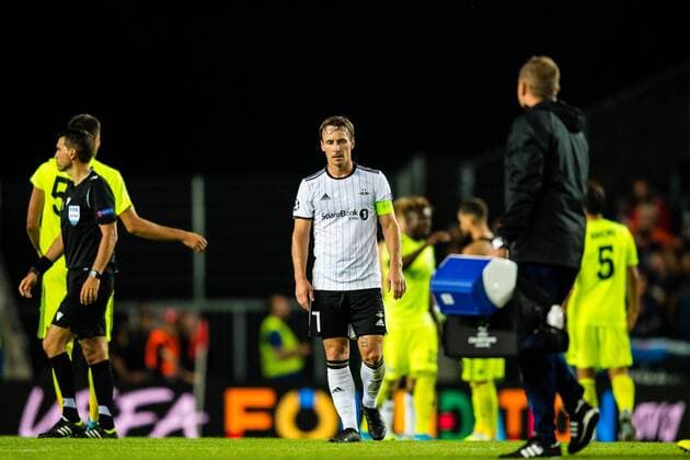190828 Mike Lindemann Jensen of Rosenborg looks dejected after the Champions League play-off match between Rosenborg and Dinamo Zagreb on August 28, 2019 in Trondheim. Photo: Marius Simensen BILDBYRAN Cop 238 bbeng champions league play-off dinamo zagreb football fotball fotboll rosenborg Copyright: MARIUSxSIMENSEN BB190828BB105