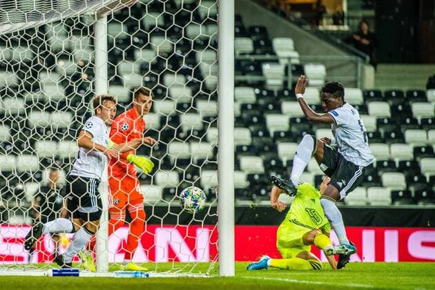190828 Babajide David Akintola of Rosenborg scores the 1-0 goal during the Champions League play-off match between Rosenborg and Dinamo Zagreb on August 28, 2019 in Trondheim. Photo: Marius Simensen BILDBYRAN Cop 238 bbeng champions league play-off dinamo zagreb football fotball fotboll rosenborg Copyright: MARIUSxSIMENSEN BB190828BB107