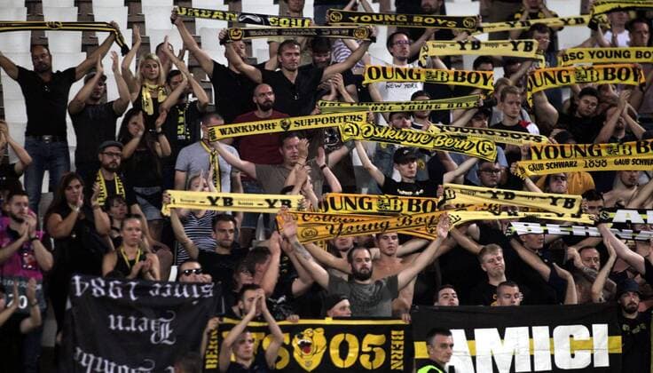 27.08.2019 Belgrade(Serbia) FK Crvena Zvezda(Red Star)-BSC Young Boys Champions League play off men s football Young Boys fans : 
