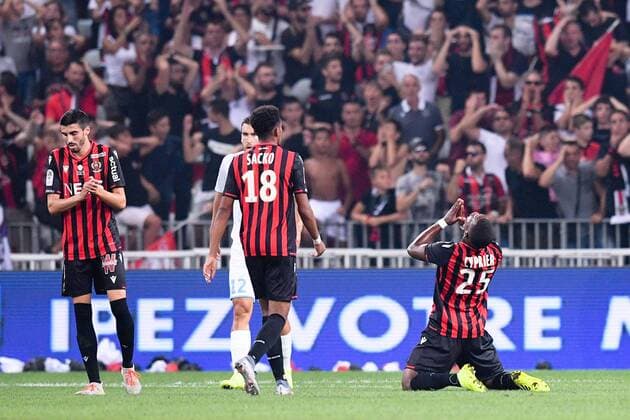 Fußball, OGC Nizza - Olympique Marseille DECEPTION - 25 WYLAN CYPRIEN (NICE) - 08 PIERRE LEES MELOU (NICE) FOOTBALL : Nice vs Marseille - Ligue 1 Conforama - 28 08 2019 FEP Panoramic 