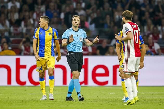 AMSTERDAM , 29-08-2019 , Johan Cruijff ArenA , Champions League playoff, season 2019-2020 , Referee Felix Zwayer, Ajax player Daley Blind during the match Ajax - APOEL Nicosia Ajax - APOEL Nicosia  x4211738x Copyright: