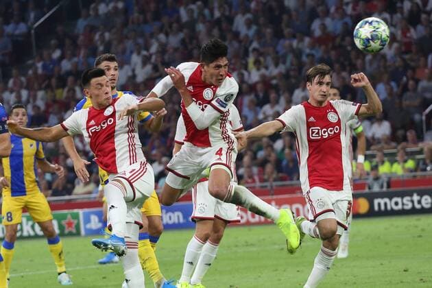 August 28, 2019: AMSTERDAM, NETHERLANDS - AUGUST 28, 2019: Edson Alvarez (Ajax) scores during the second leg of the 2019 20 UEFA Champions League Final Final Qualifying Round fixture between AFC Ajax (Netherlands) and Apoel FC (Cyprus) at Johan Cruijff ArenA. UEFA Champions League Qualyfications: Ajax Amsterdam vs APOEL FC - ZUMAm251 20190828_zsp_m251_027 Copyright: xFedericoxGuerraxMaranesix