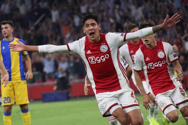 August 28, 2019: AMSTERDAM, NETHERLANDS - AUGUST 28, 2019: Edson Alvarez (Ajax) celebrates after scoring during the second leg of the 2019 20 UEFA Champions League Final Final Qualifying Round fixture between AFC Ajax (Netherlands) and Apoel FC (Cyprus) at Johan Cruijff ArenA. UEFA Champions League Qualyfications: Ajax Amsterdam vs APOEL FC - ZUMAm251 20190828_zsp_m251_025 Copyright: xFedericoxGuerraxMaranesix
