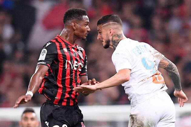 Fußball, OGC Nizza - Olympique Marseille 29 CHRISTOPHE HERELLE (NICE) - 09 DARIO BENEDETTO (OM) FOOTBALL : Nice vs Marseille - Ligue 1 Conforama - 28 08 2019 FEP Panoramic 