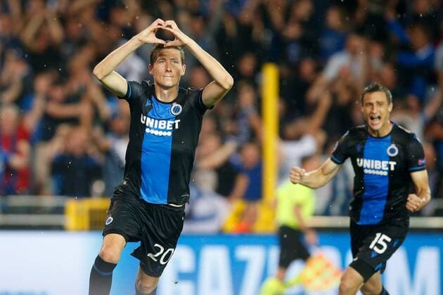 Club s Hans Vanaken celebrates after scoring during a game between Belgian soccer team Club Brugge and Austrian club LASK Linz, Wednesday 28 August 2019 in Brugge, the return match in the play-offs of the UEFA Champions League, after a 0-1 victory of Club in the first leg. BRUNOxFAHY  x05650920x