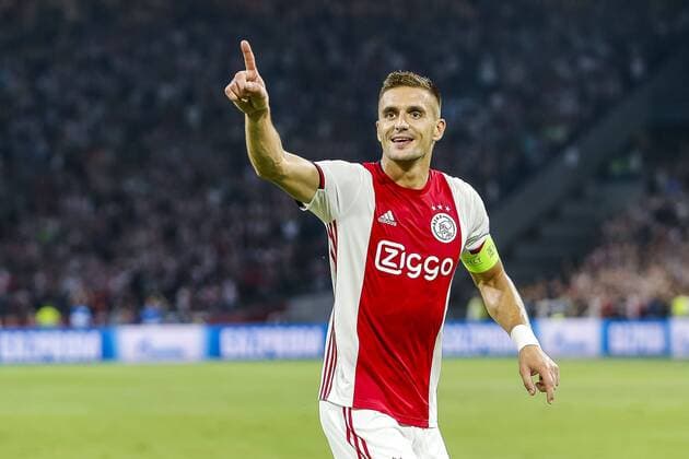 AMSTERDAM , 29-08-2019 , Johan Cruijff ArenA , Champions League playoff, season 2019-2020 , Ajax player Dusan Tadic celebrating the goal 2-0 during the match Ajax - APOEL Nicosia Ajax - APOEL Nicosia  x4212206x Copyright: