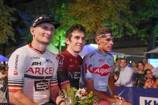 Sport Bilder des Tages Nacht von Hannover; Hannover, 28.08.2019 Andre Greipel (GER) Team Arkea Ð Samsic, Geraint Thomas (GBR) Team Ineos und Nils Politt (GER) Team Katusha Alpecin bei der Nacht von Hannover, 28.08.2019, (Hannover Rathaus). Copyright: xBEAUTIFULxSPORTS J.xGrontzkix