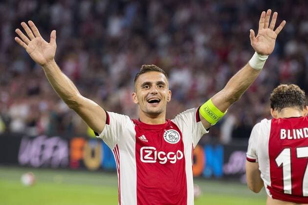 AMSTERDAM , 29-08-2019 , Johan Cruijff ArenA , Champions League playoff, season 2019-2020 , Ajax player Dusan Tadic celebrating the victory during the match Ajax - APOEL Nicosia Ajax - APOEL Nicosia  x4212407x Copyright:
