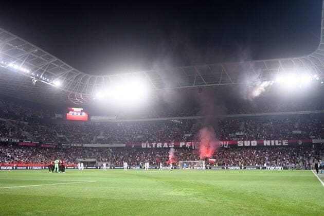 ILLUSTRATION - SUPPORTERS - TRIBUNES - FUMIGENES FOOTBALL : Nice vs Marseille - Ligue 1 Conforama - 28 08 2019 FEP Panoramic 